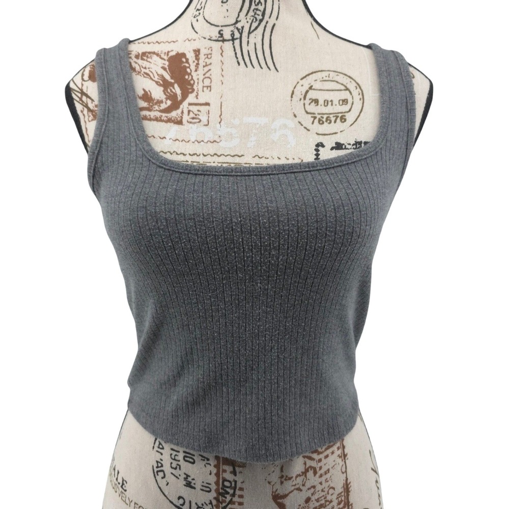 Full Tilt Ribbed Gray Scoop Neck Cropped Tank Top Y2K Womens M